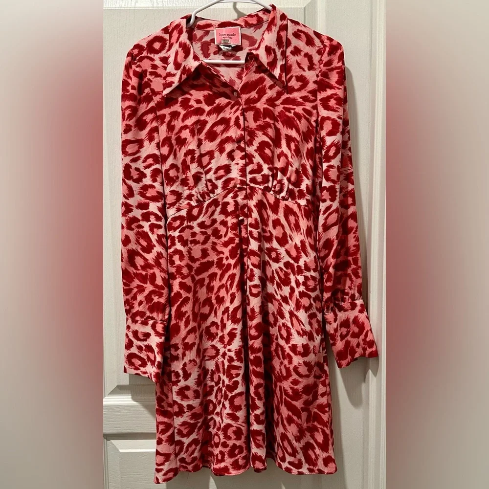 Kate Spade Long Sleeve Panthera Animal Print Button Front Shirtdress in Pinkish